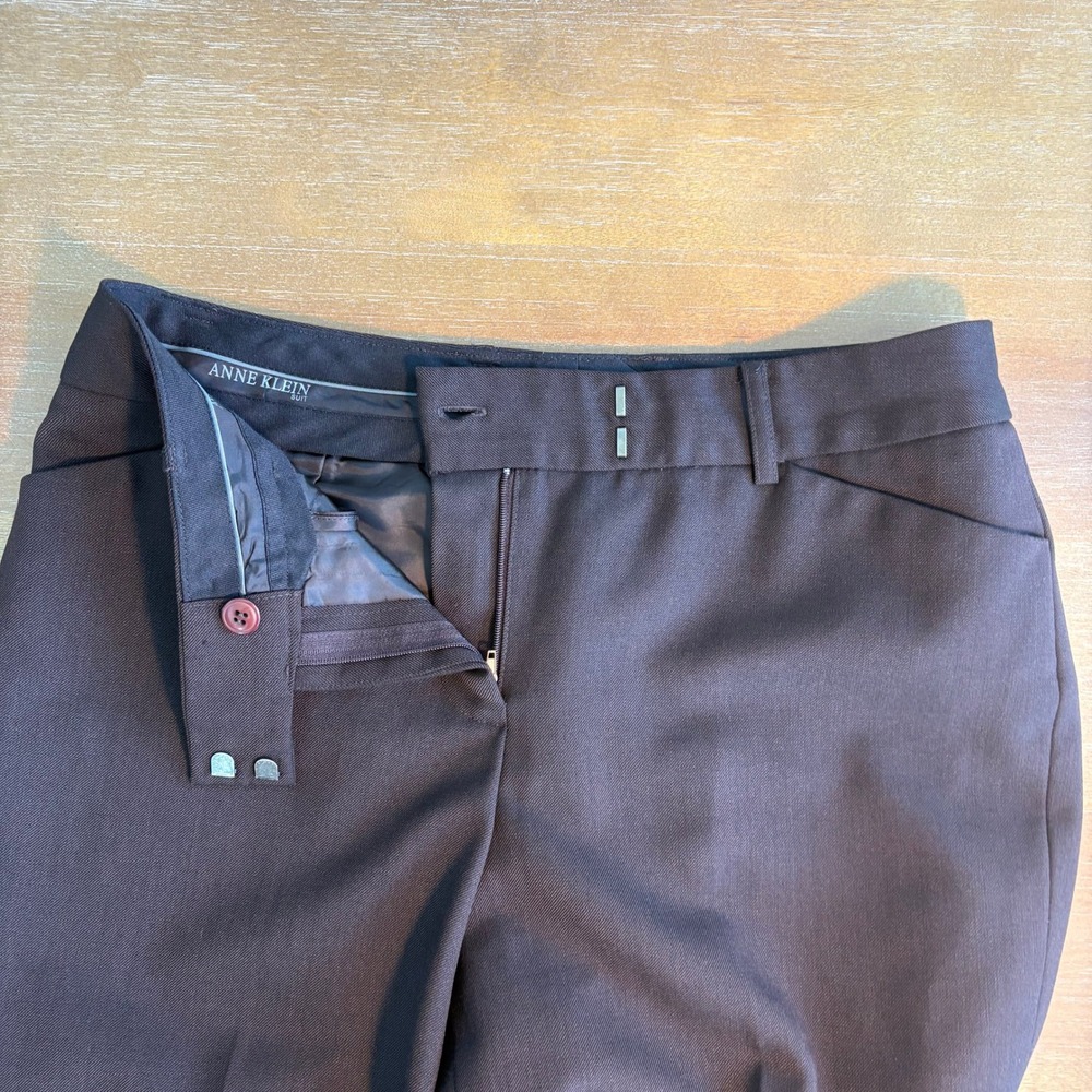 Women's 4 Petite Dress Pants Chocolate Brown Wool Blend Trousers - Picture 4 of 8